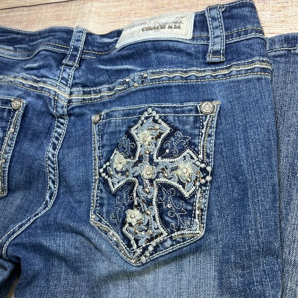 Grace In LA Capri Jeans Size 29 Embellished Cross Pockets Rhinestone Bling - Picture 6 of 15